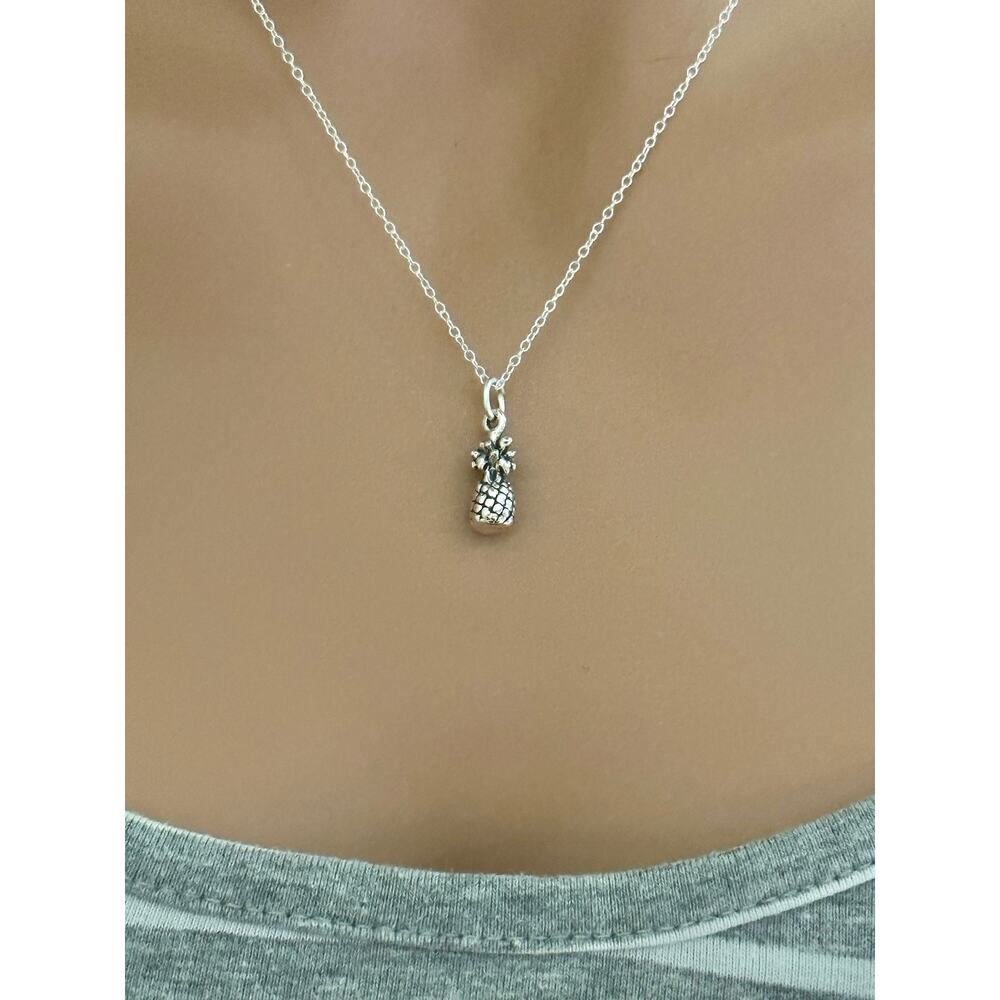 Sterling Silver 3D Oxidized Pineapple Necklace